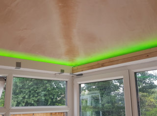 plastered ceiling with colour changing LED up lights